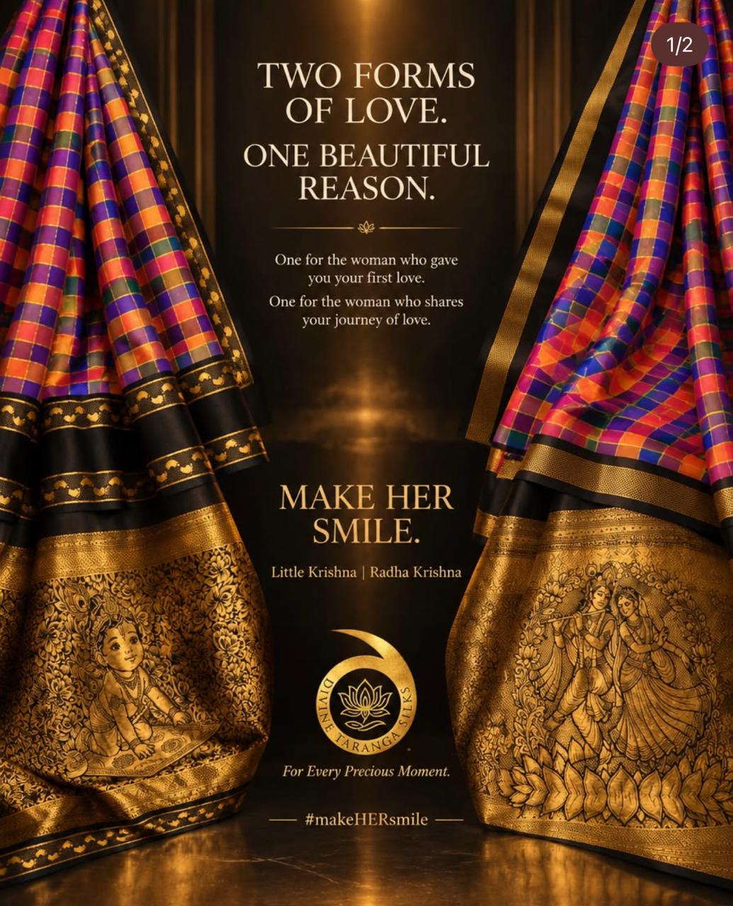 Two forms of love: Little Krishna and Radha Krishna sarees