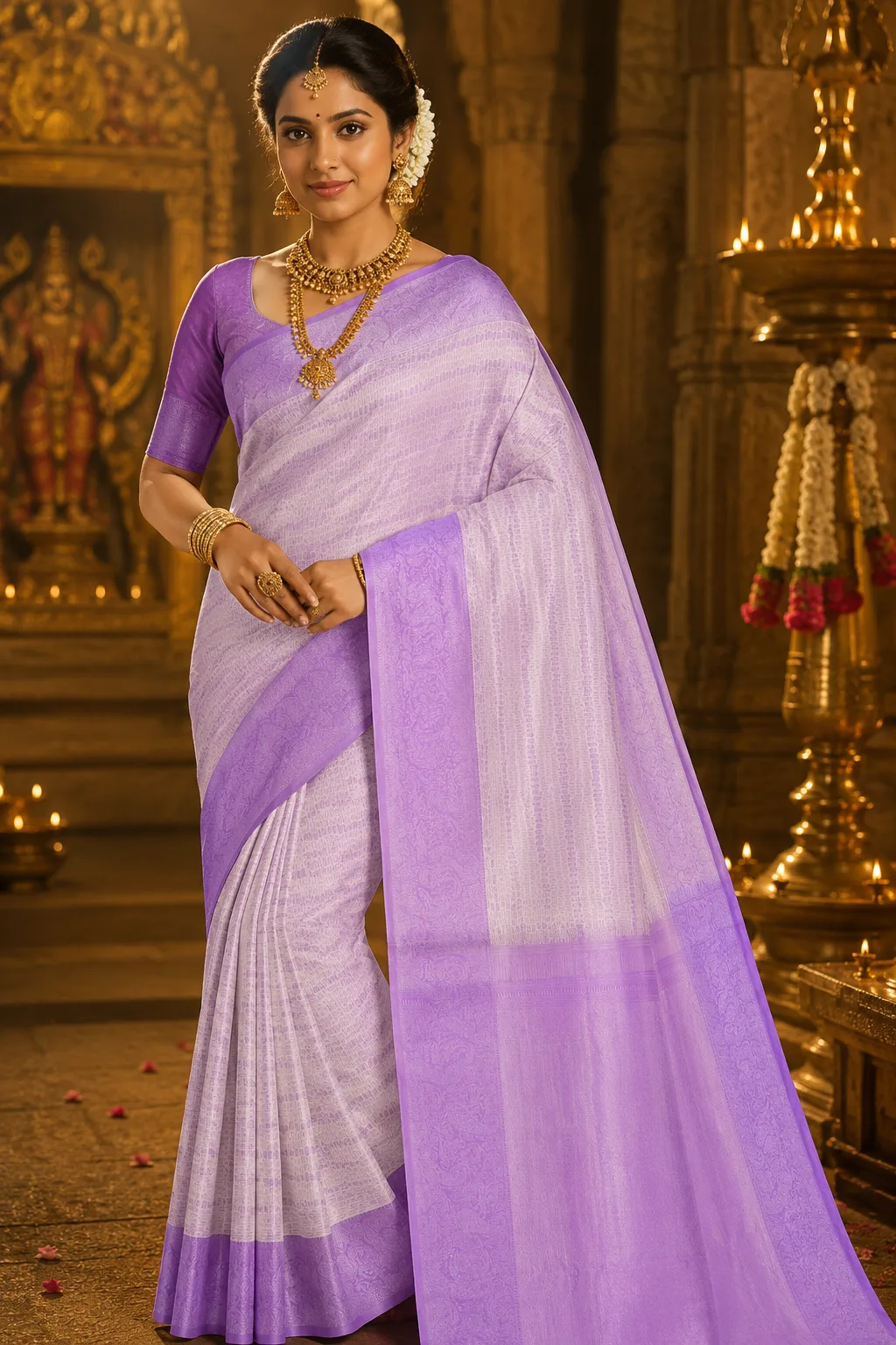 Soft Lavender Brocade Pure Silk Saree with Contras Border