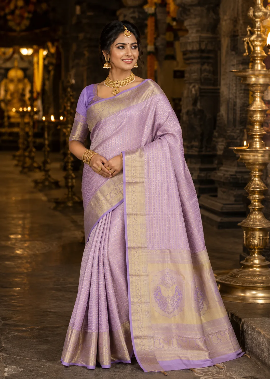 Pastel Lavender Brocade Pure Silk Saree