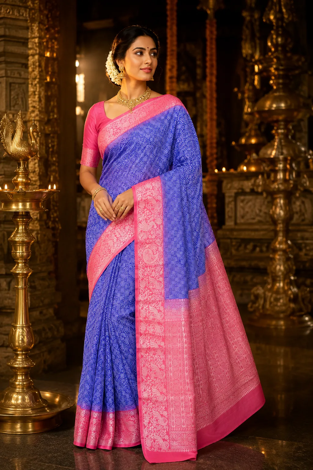 Royal Violet Brocade Pure Silk Saree with Contras Border