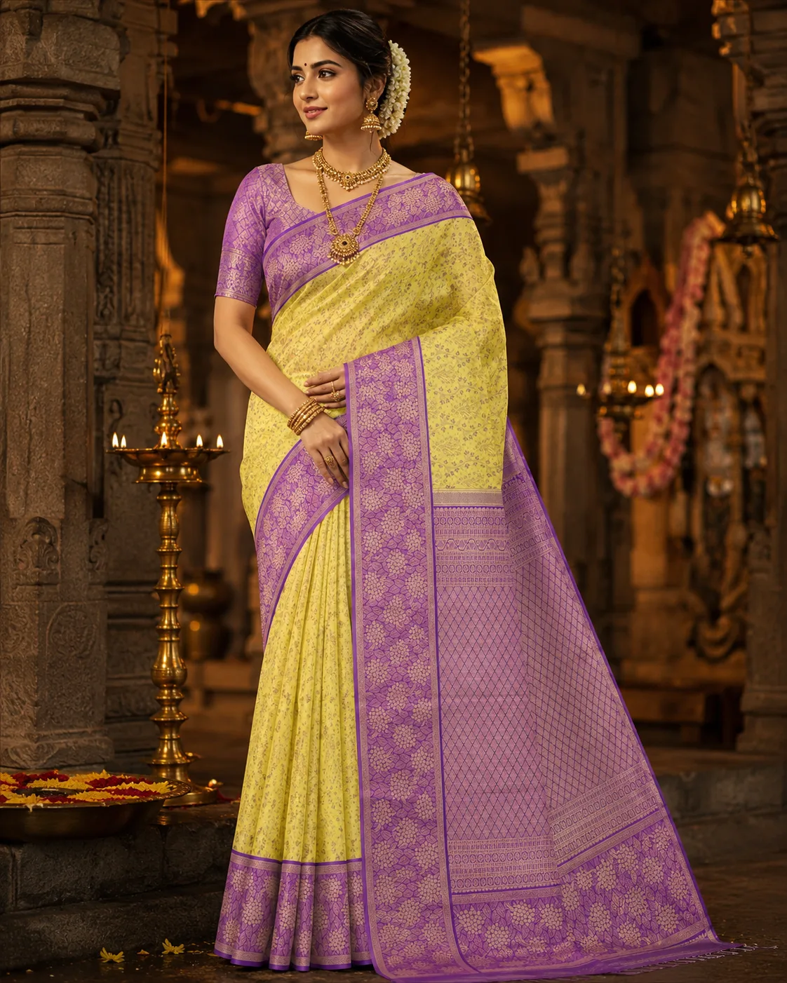 Soft Butter Yellow Brocade Pure Silk Saree with Contras Border