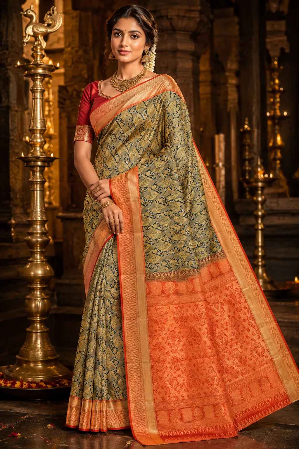 Royal Navy Blue Brocade Pure Silk Saree with Contras Border
