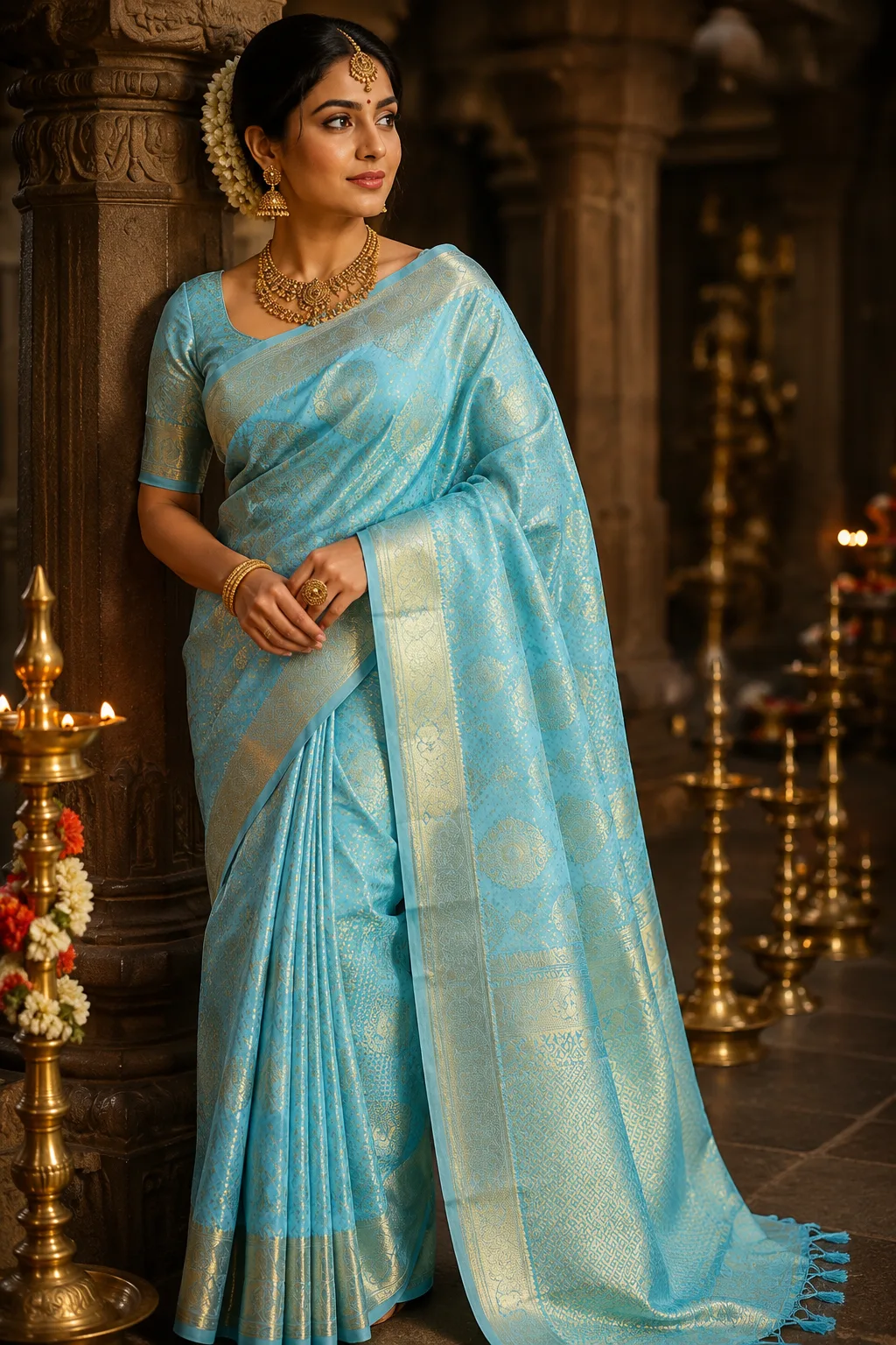 Sky Blue  Brocade Pure Silk Saree