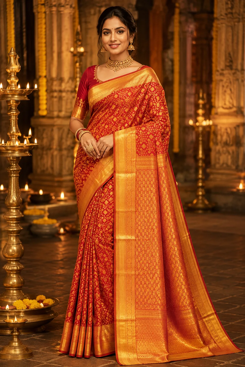 Ruby Red Brocade Pure Silk Saree