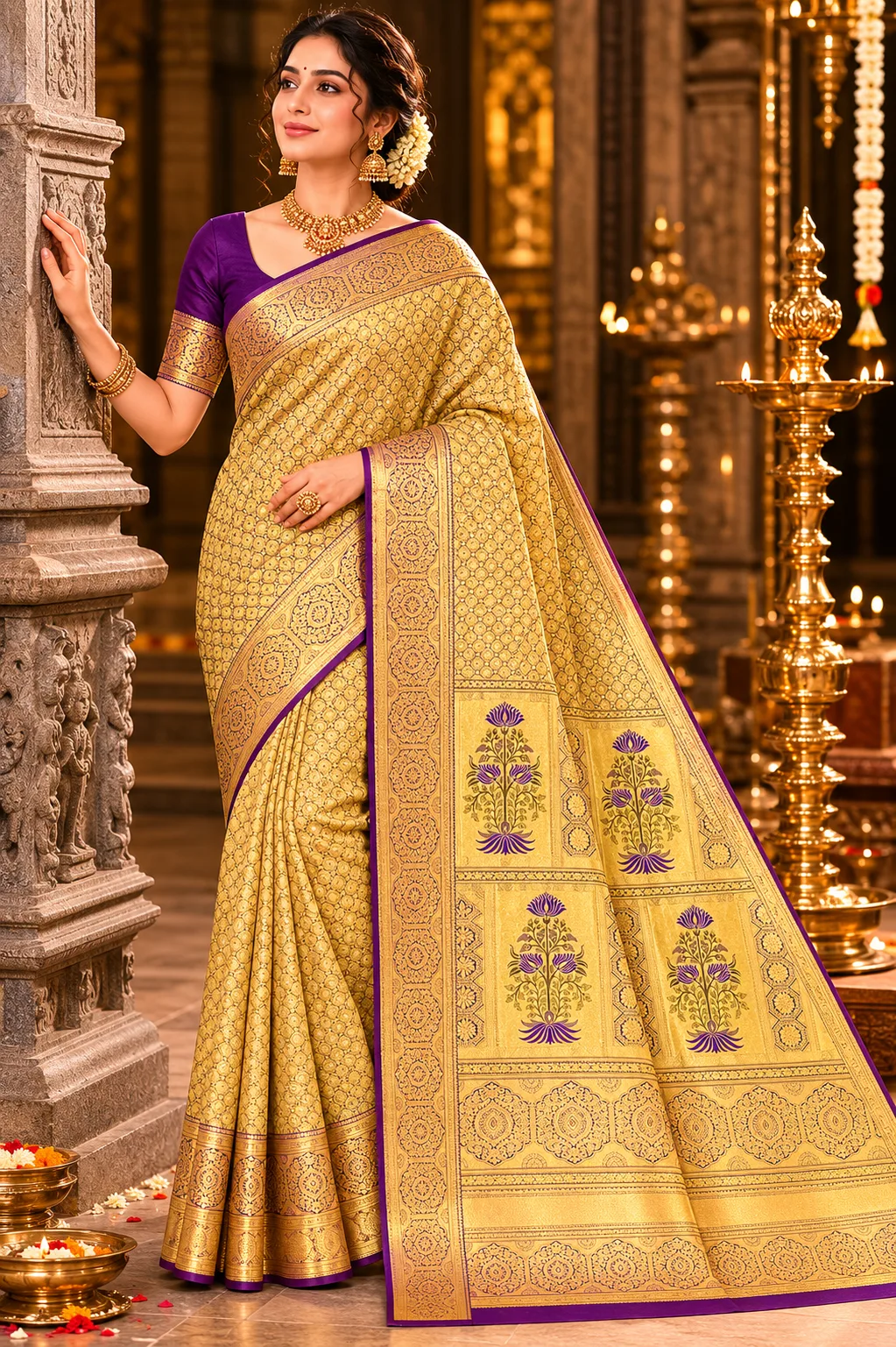 Royal Purple Brocade Pure Silk Saree