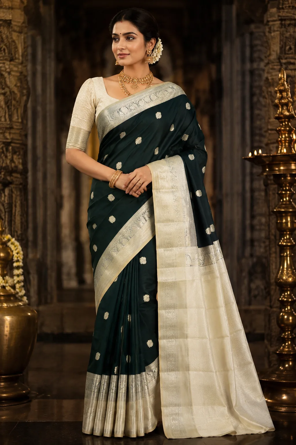 Midnight Tale Butta  Pure Silk Saree with Contras Border