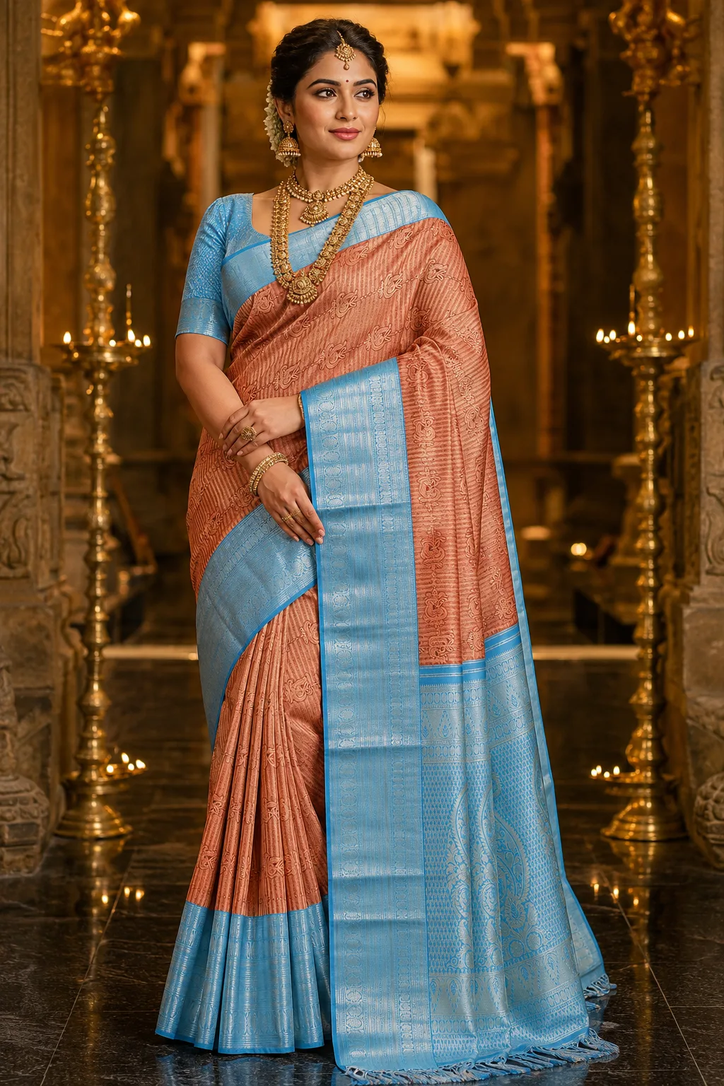Maroon Brocade Pure Silk Saree with Contras Border