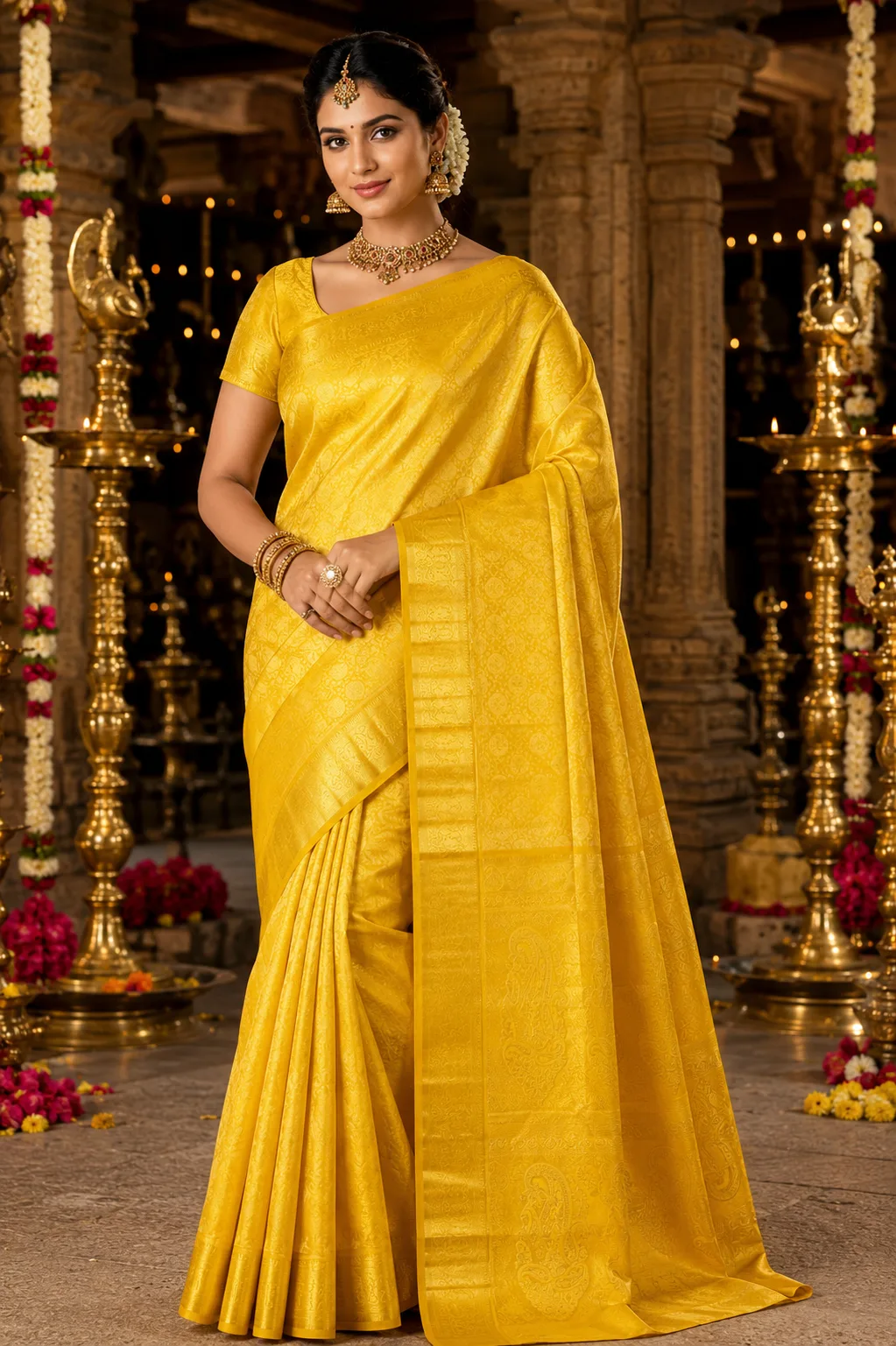 Sunshine Yellow Brocade Pure Silk Saree