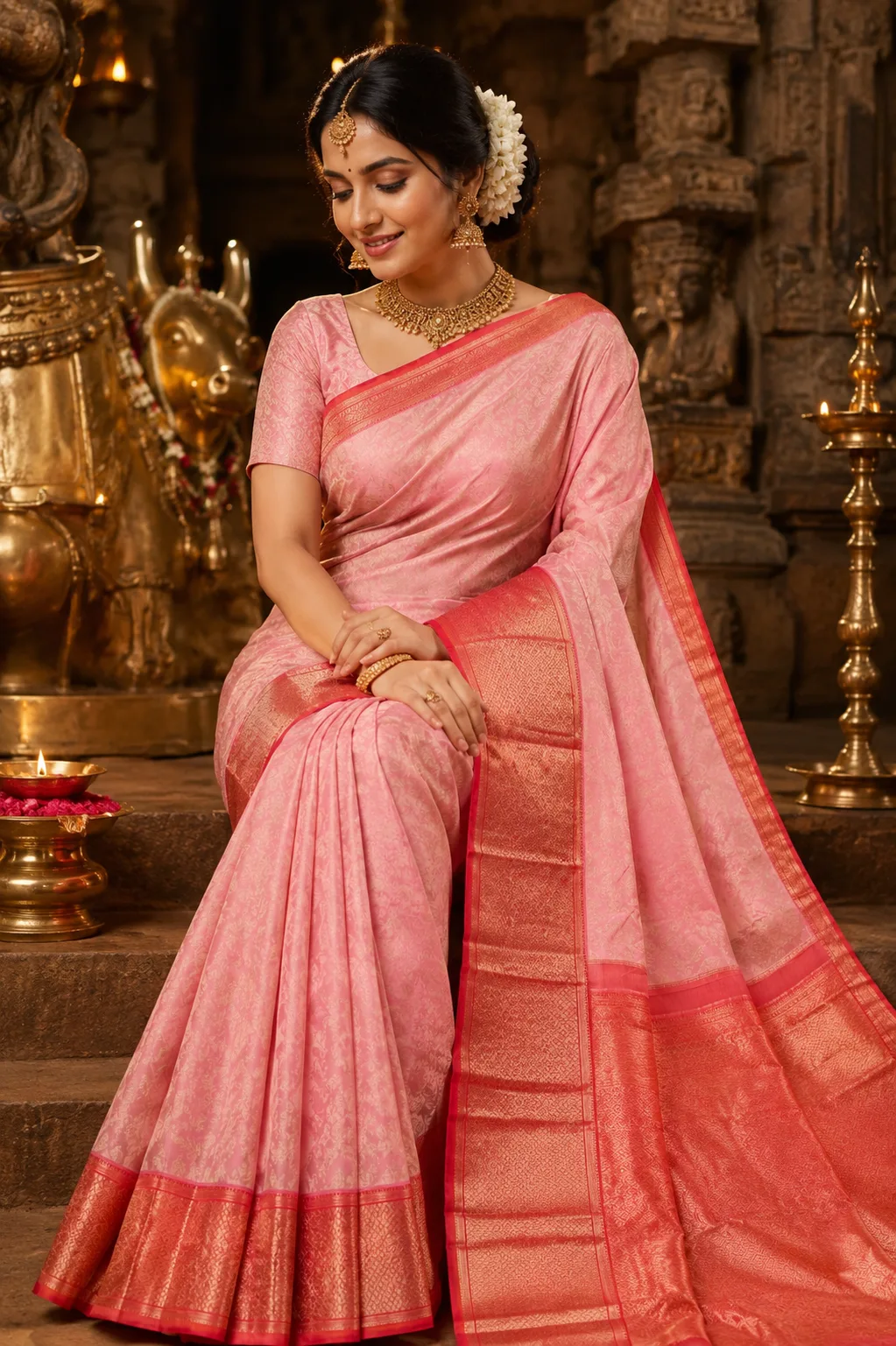 Soft Baby Pink Brocade Pure Silk Saree with Contras Border