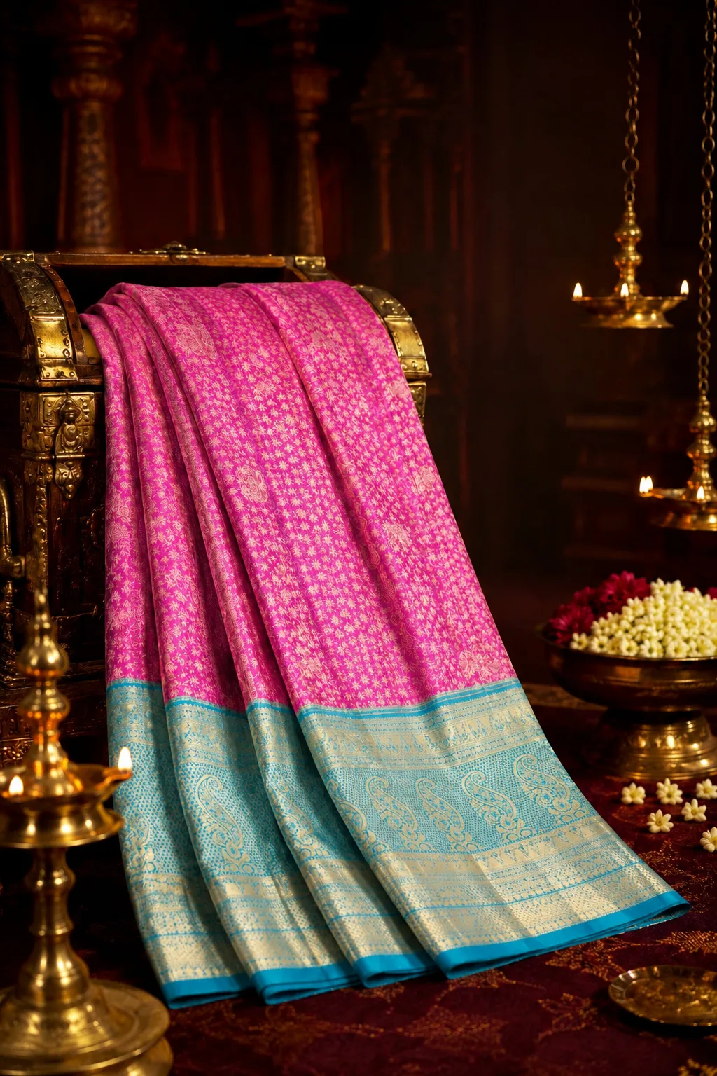 Dark Pink Brocade Pure Kanjivaram