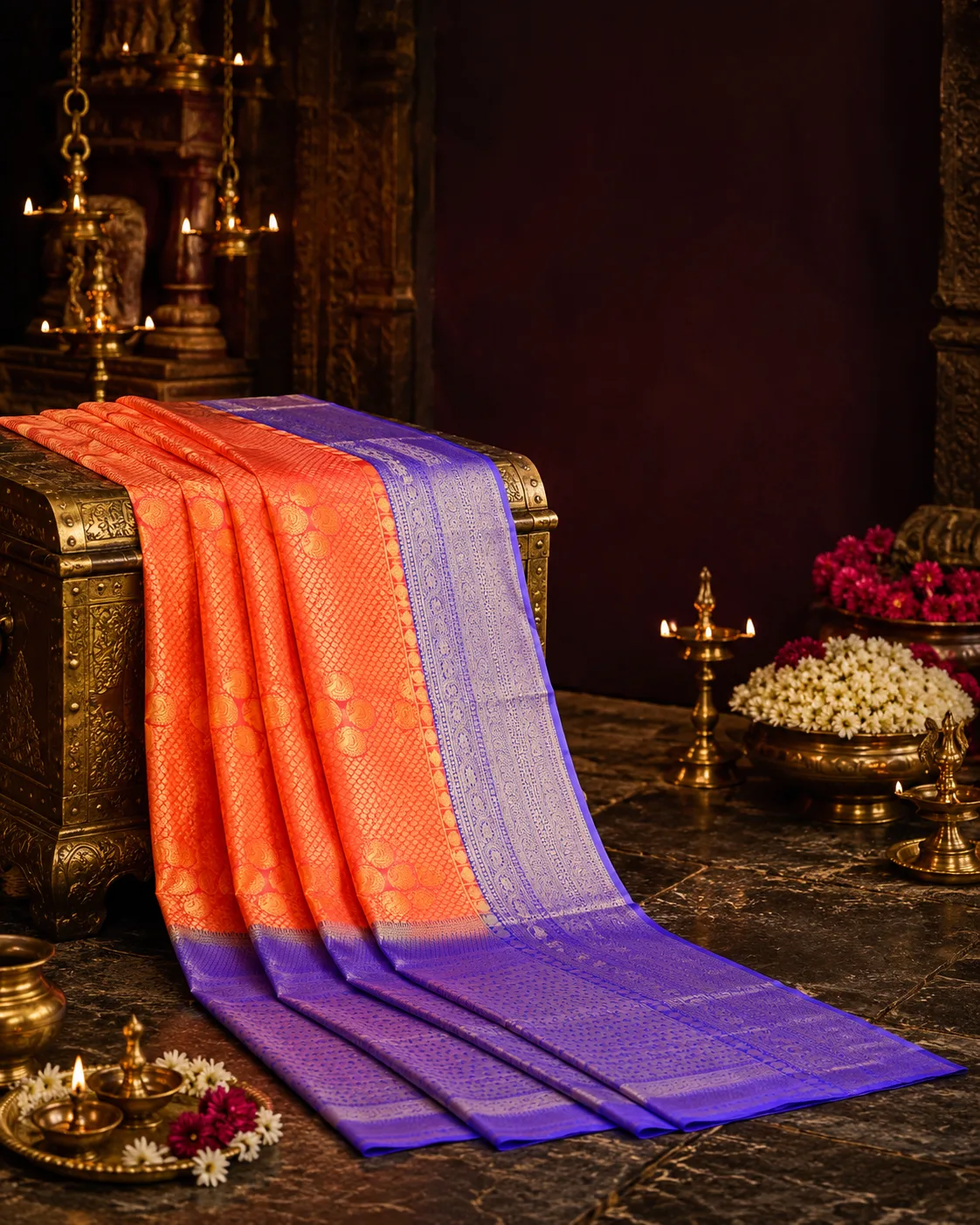 Radiant Coral Orange Brocade
