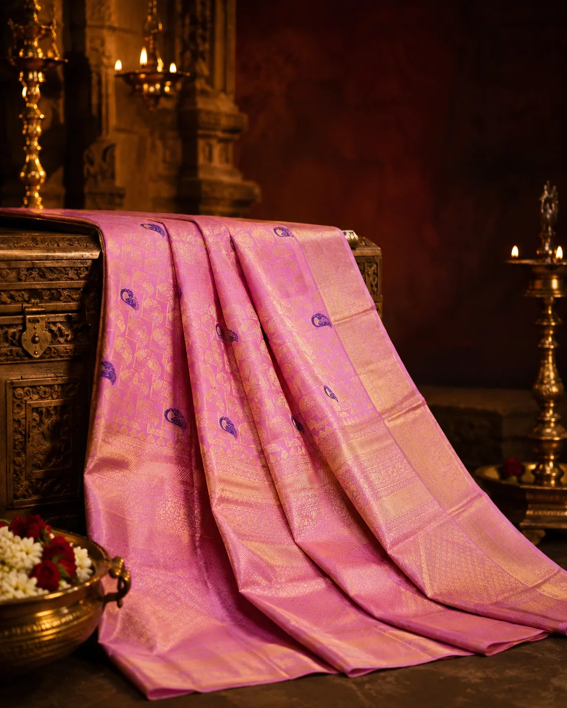 Pastel Rose Pink Brocade Three Color